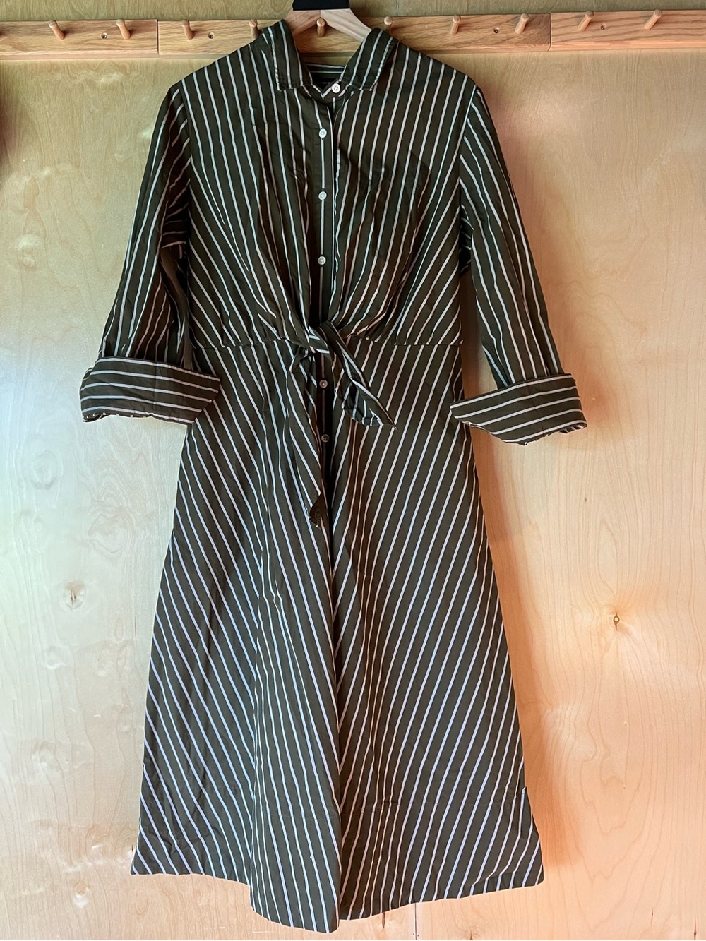 Banana Republic Olive and White Striped Button-Front Midi Dress